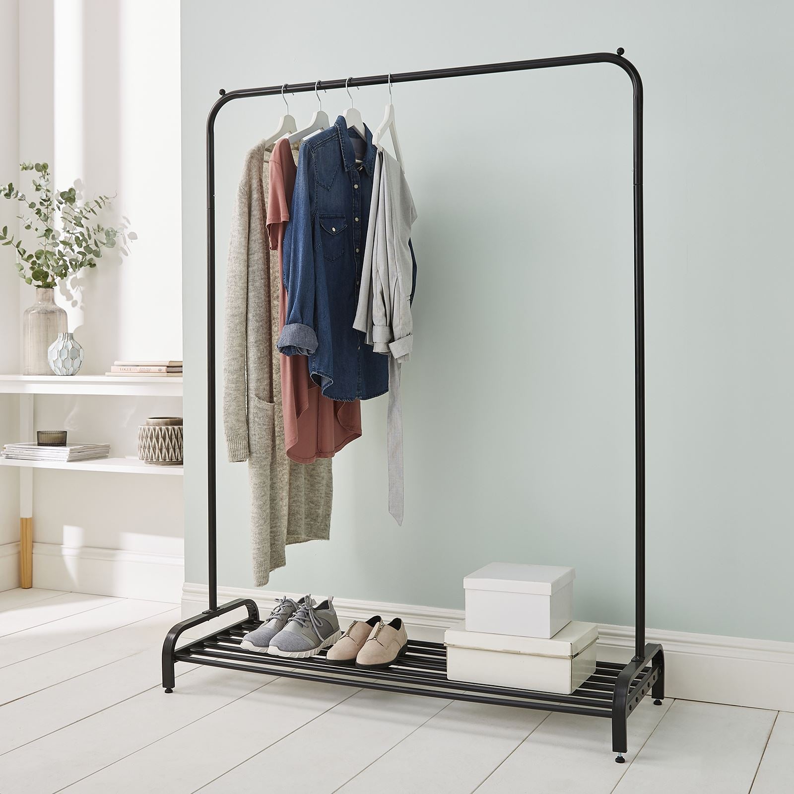 Premium Clothes Rail Black Powder Coated Wide With Shelf - Direct Online Houseware - Home Symphony