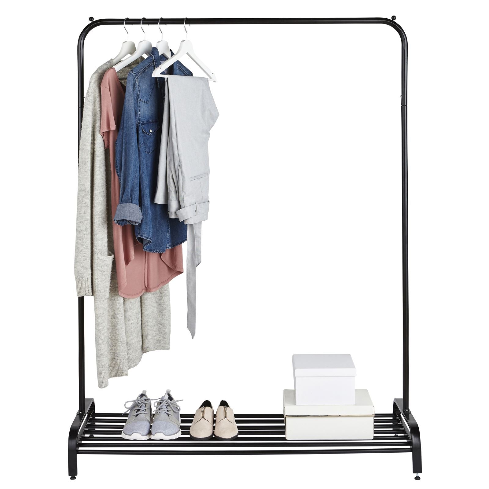 Premium Clothes Rail Black Powder Coated Wide With Shelf - Direct Online Houseware - Home Symphony