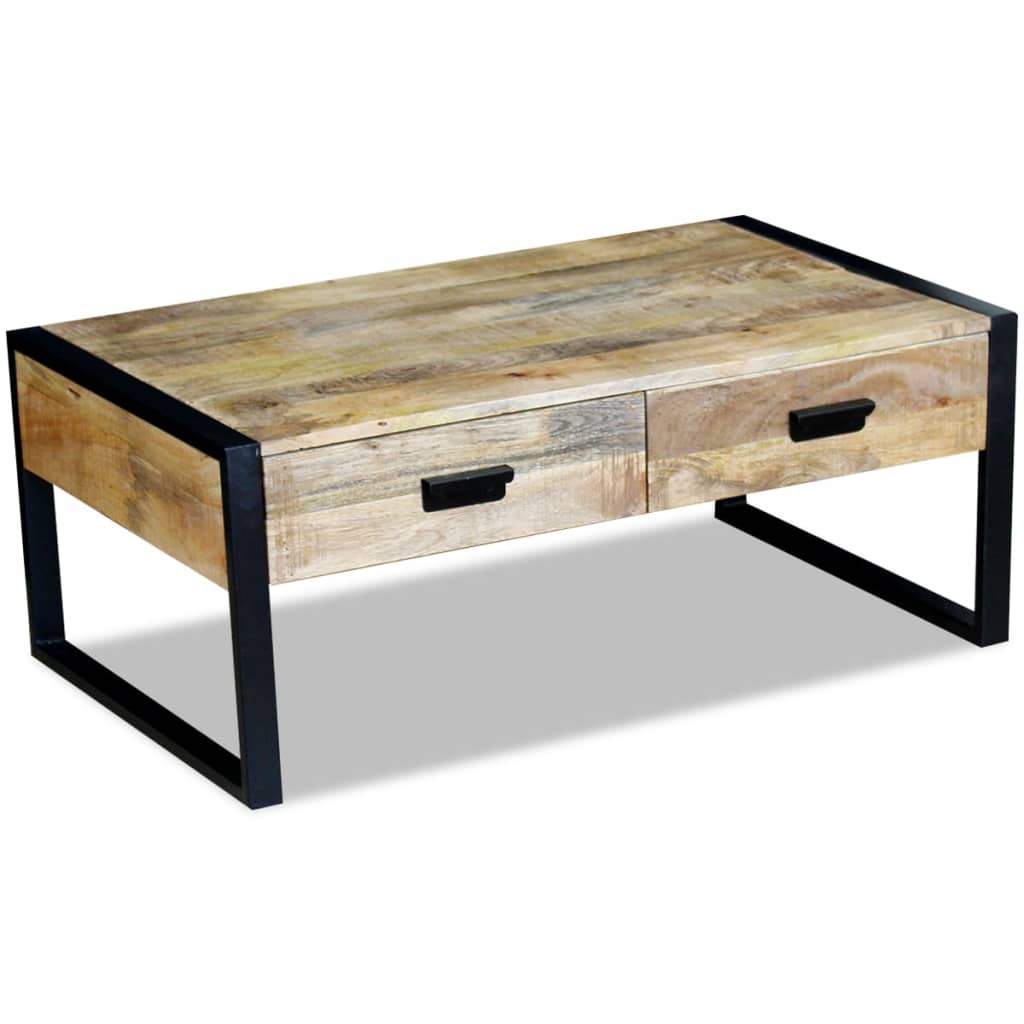 Solid Mango Wood Coffee Table 100x60x40 cm Two Drawers Vintage Antique Style Living Room Decor - vidaXL - Home Symphony