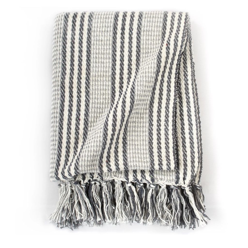 Soft and stylish vidaXL Throw Cotton Herringbone 125x150 cm Grey with tassels, perfect for enhancing your interior decor.