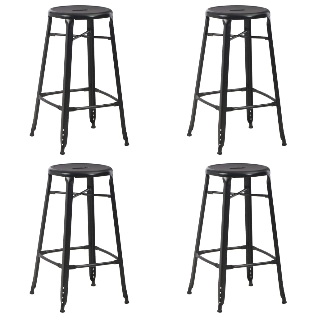 VidaXL Bar Stools 4 Pcs Black Pinewood Seats For Kitchen - four pinewood-seat stools with steel legs for kitchen.