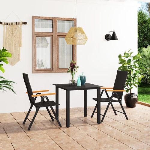 Stylish vidaXL 3 Piece Garden Dining Set with Weather-Resistant PE Rattan and WPC Armrests, perfect for outdoor entertaining.