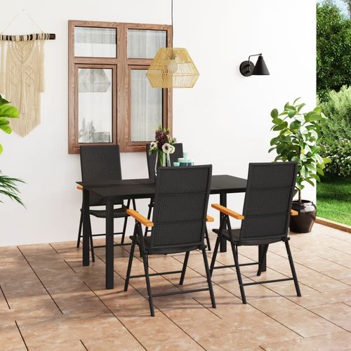 Stylish vidaXL 3 Piece Garden Dining Set with Weather-Resistant PE Rattan and WPC Armrests for outdoor entertaining.