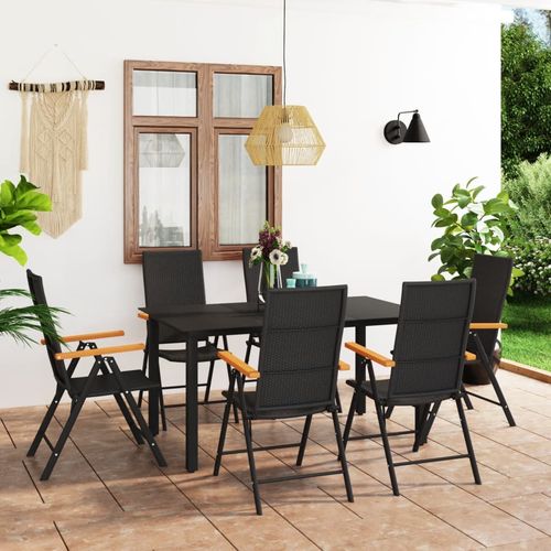 Stylish vidaXL 3 Piece Garden Dining Set with Weather-Resistant PE Rattan and WPC Armrests, perfect for outdoor entertaining.