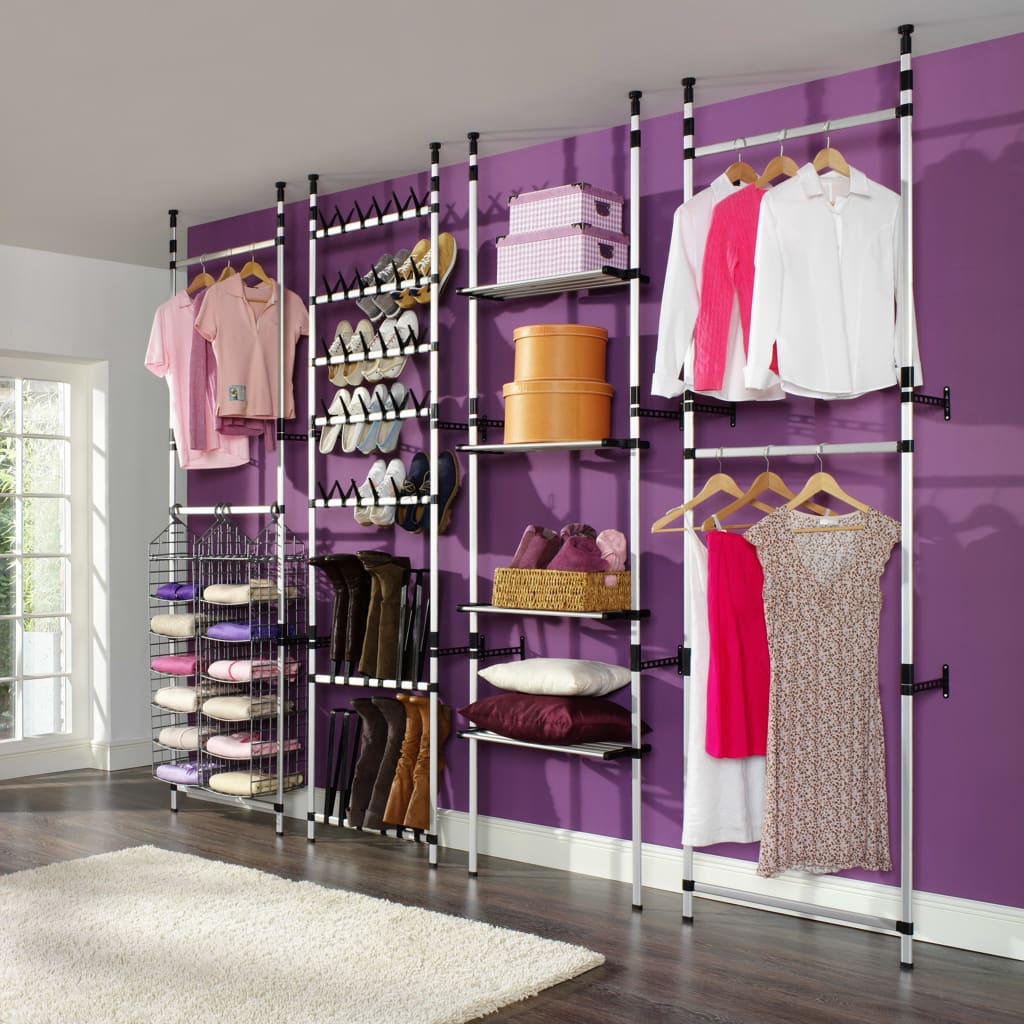 Aluminium Telescopic Wardrobe System For Small Spaces by Home Symphony: modular wardrobe with hanging and shelves.