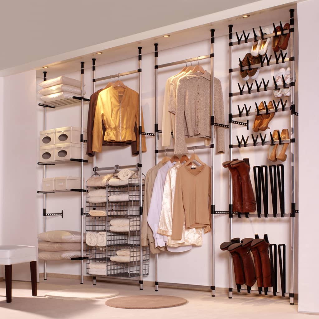 Aluminium Telescopic Wardrobe System For Small Spaces - Home Symphony closet with rails, shelves and shoe storage.