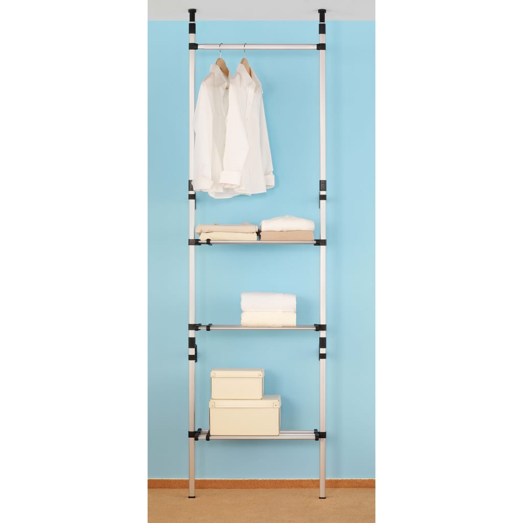 Aluminium Telescopic Wardrobe System Adjustable Width Rods by Home Symphony with hanging rod and shelves