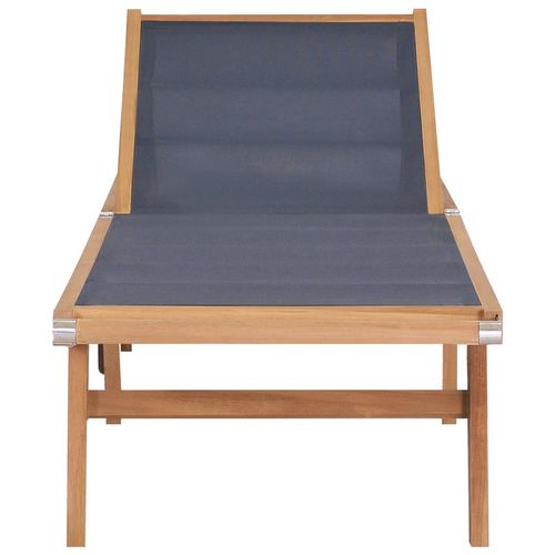 Folding Sun Lounger with Wheels Solid Teak and Textilene - Home Symphony