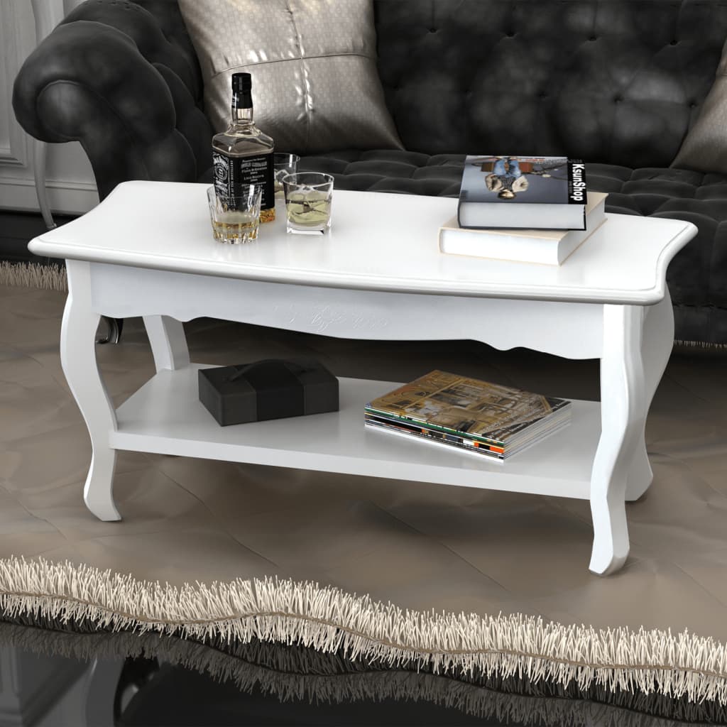Premium White Lacquer 2-Tier Coffee Table Storage