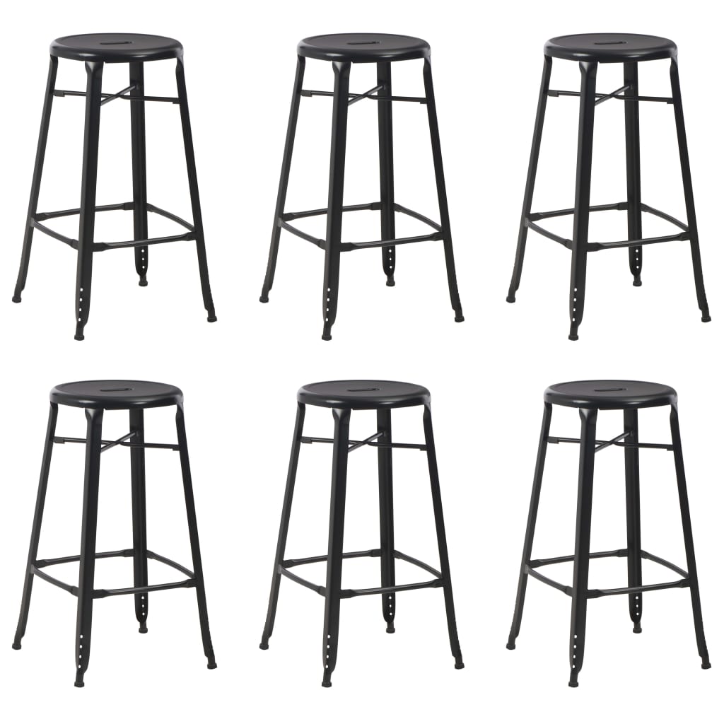 VidaXL Bar Stools 4 Pcs Black Pinewood Seats For Kitchen - six black metal stools with round seats