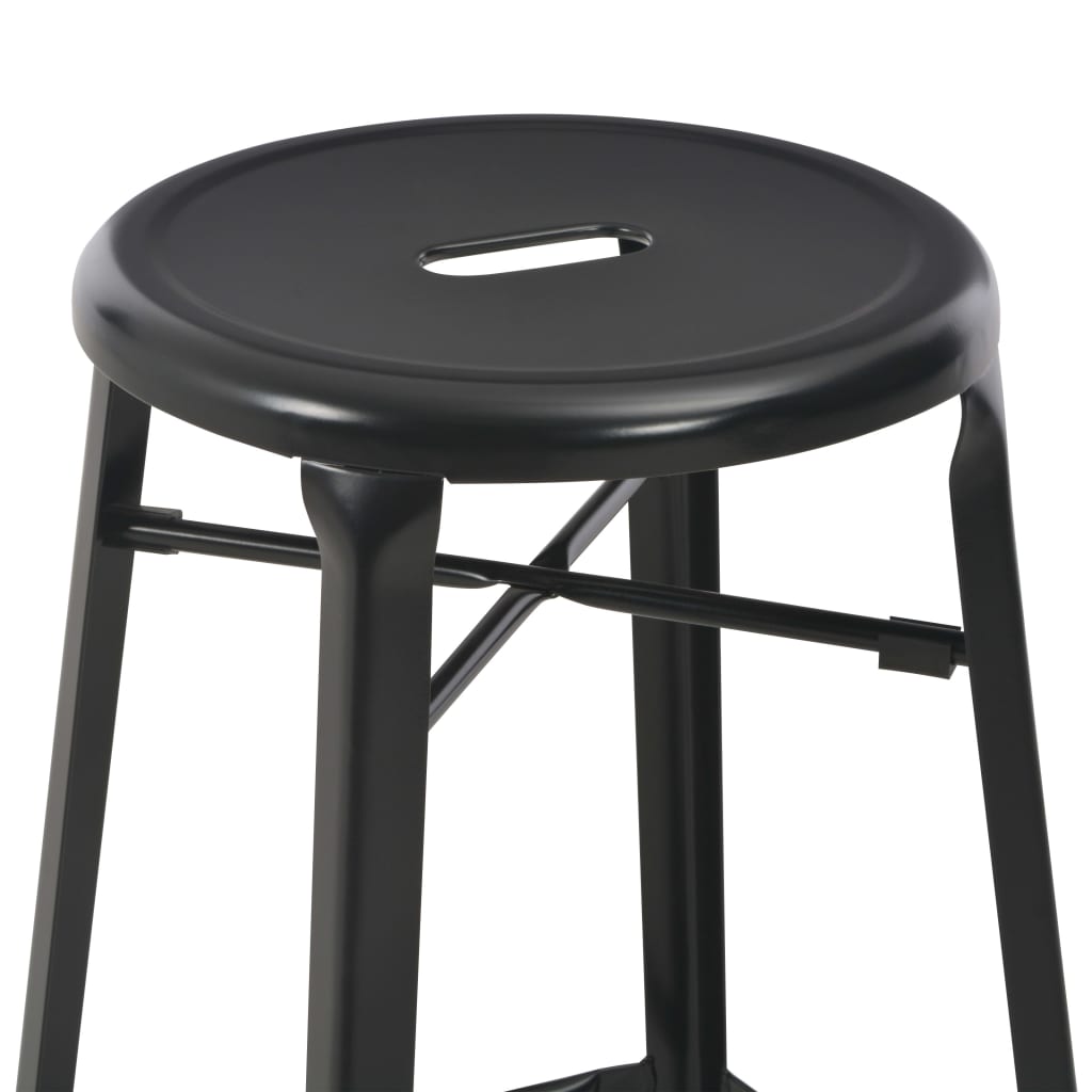 VidaXL Bar Stools 4 Pcs Black Pinewood Seats For Kitchen: four black stools with round seats and metal legs.