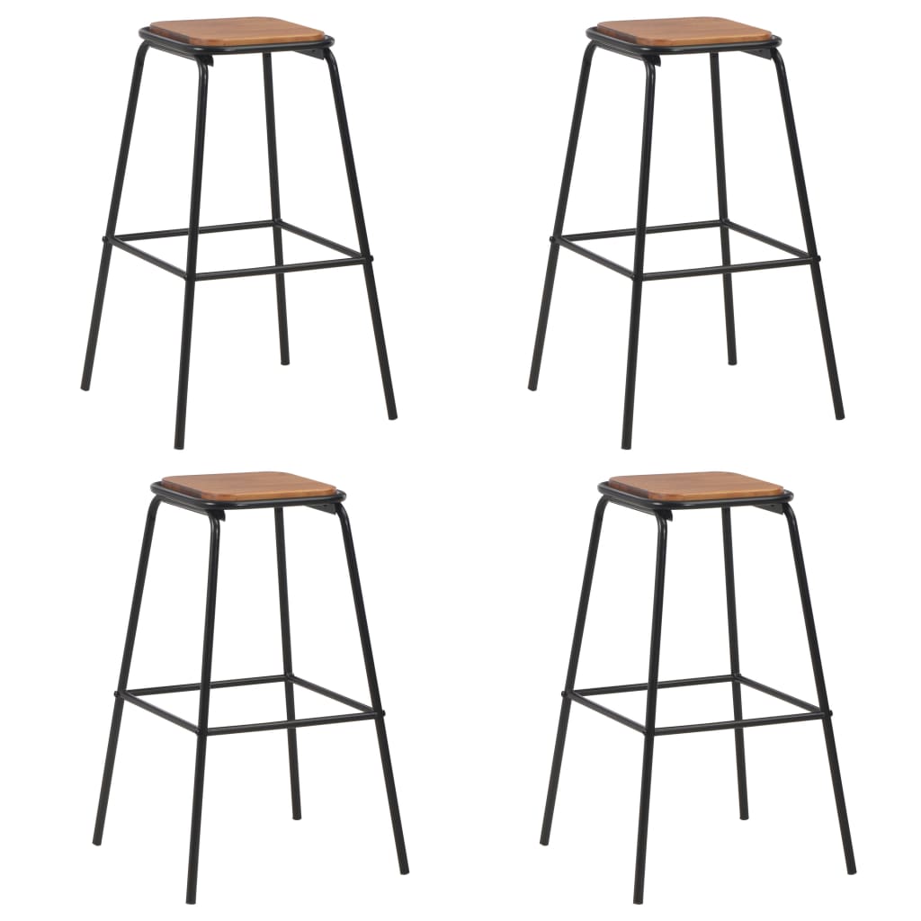 VidaXL Bar Stools 4 Pcs Black Pinewood Seats For Kitchen - four stools with black metal legs and pine seats.