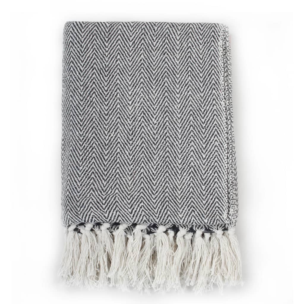 Cozy vidaXL Throw Cotton Herringbone 125x150 cm Grey with tassels, perfect for adding warmth to any space.