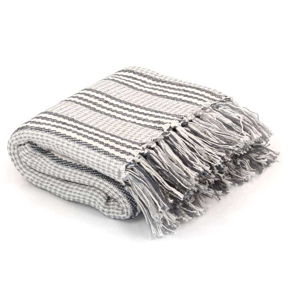 Soft cotton vidaXL Throw Cotton Herringbone 125x150 cm Grey with trendy design and tassels, perfect for cozy interiors.