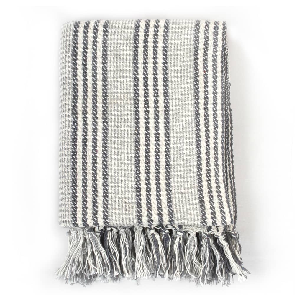 Cozy vidaXL Throw Cotton Herringbone 125x150 cm Grey with trendy design and tassels for a relaxing ambiance.