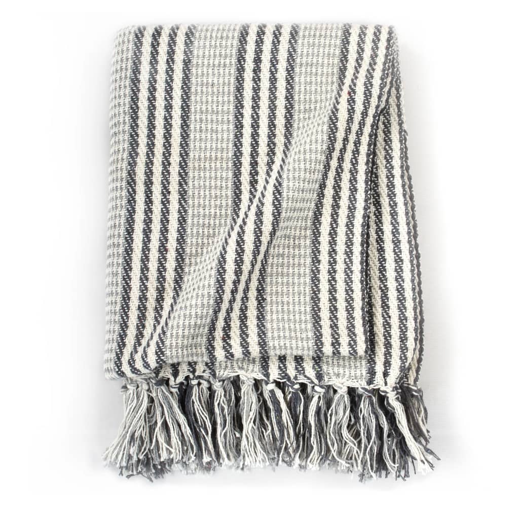 Soft cotton vidaXL Throw Cotton Herringbone 125x150 cm Grey with trendy design and tassels, perfect for cozy interiors.