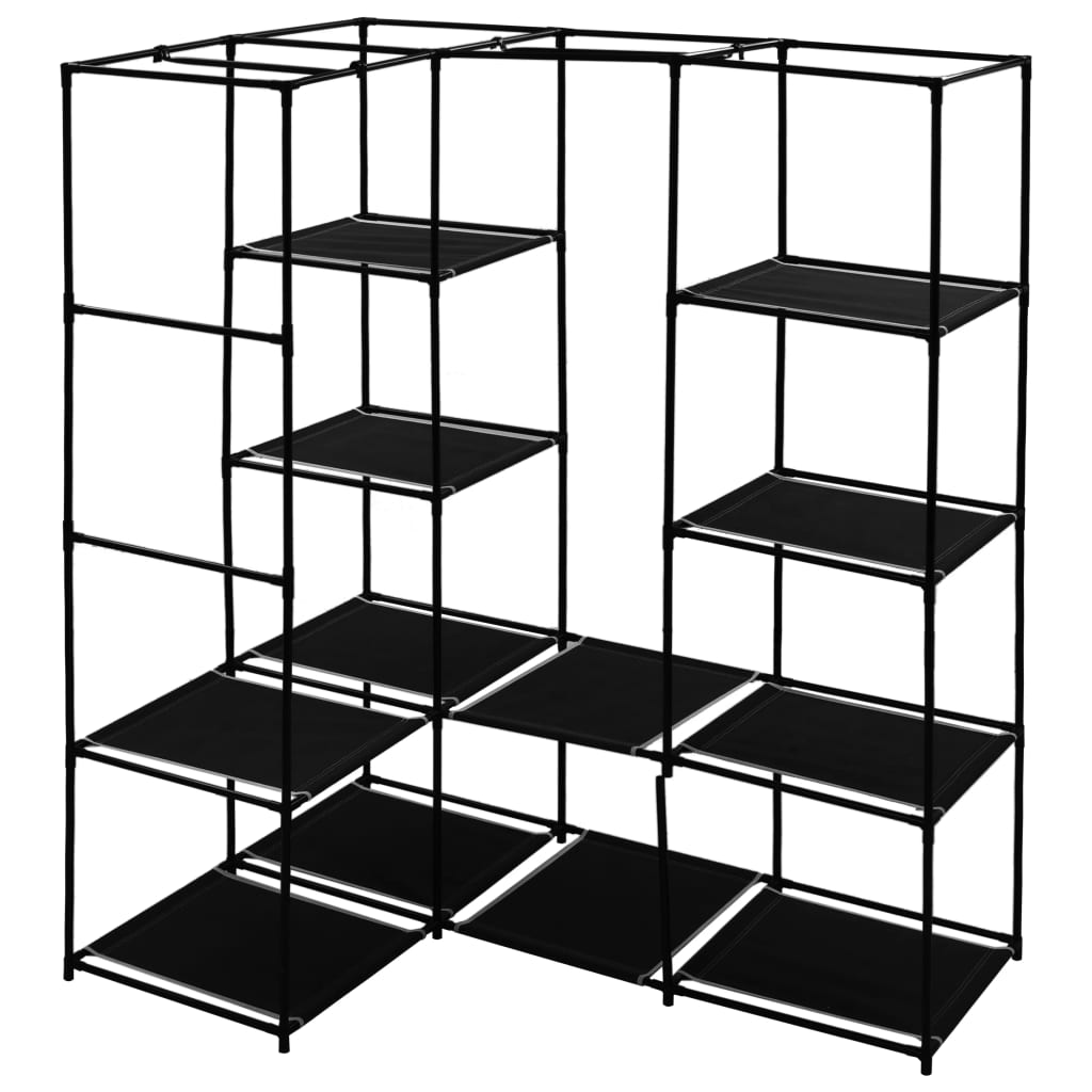 VidaXL Corner Wardrobe 130x87x169 Iron Frame Bedroom, black iron frame with shelves for clothes and shoes.