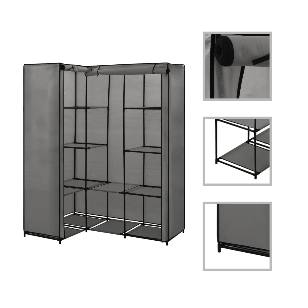 VidaXL Corner Wardrobe 130x87x169 Iron Frame Bedroom - sturdy metal frame with beige fabric panels for corner storage