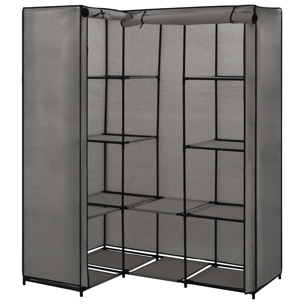 VidaXL Corner Wardrobe 130x87x169 Iron Frame Bedroom in beige fabric panels for clothing storage.