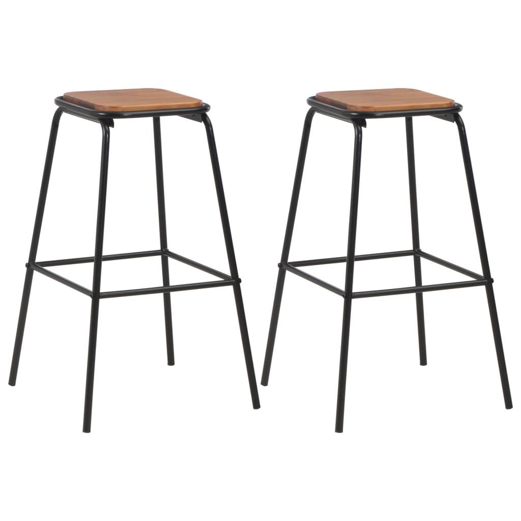 VidaXL Bar Stools 4 Pcs Black Pinewood Seats For Kitchen - two stools with black steel frames and pinewood seats.
