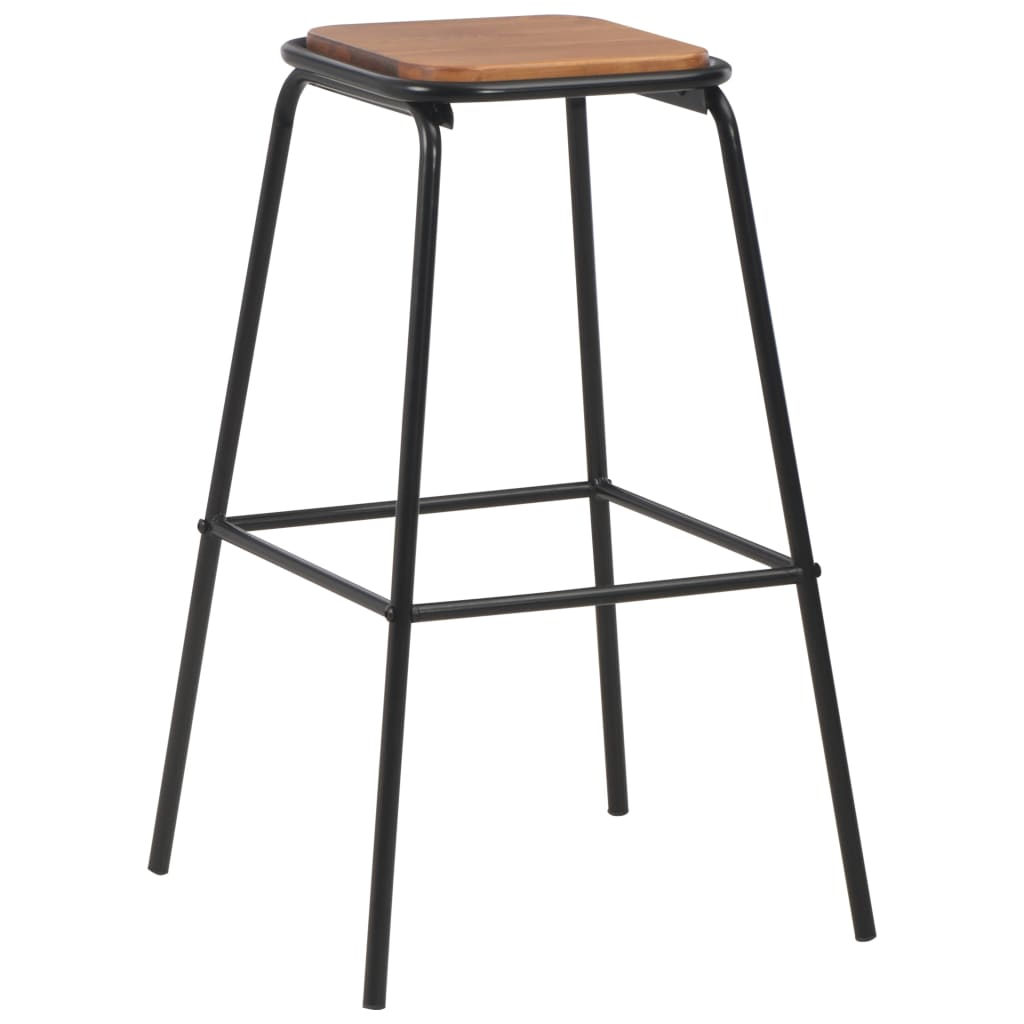 VidaXL Bar Stools 4 Pcs Black Pinewood Seats For Kitchen - four stools with black steel legs and pinewood seats.