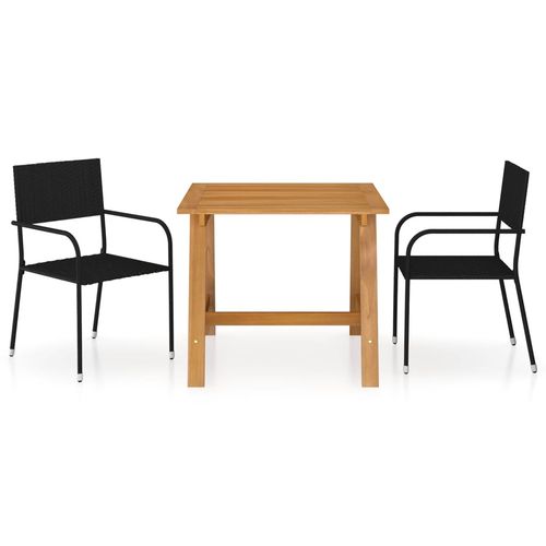 Enhance your outdoor space with the vidaXL 3 Piece Garden Dining Set featuring acacia wood table and rattan chairs.