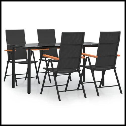 vidaXL vidaXL 5 Piece Garden Dining Set Black and Brown Poly Rattan - Garden Set
