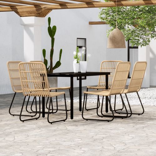 vidaXL 3 Piece Garden Dining Set Oak features a sturdy steel frame and easy clean glass top, perfect for outdoor entertaining.