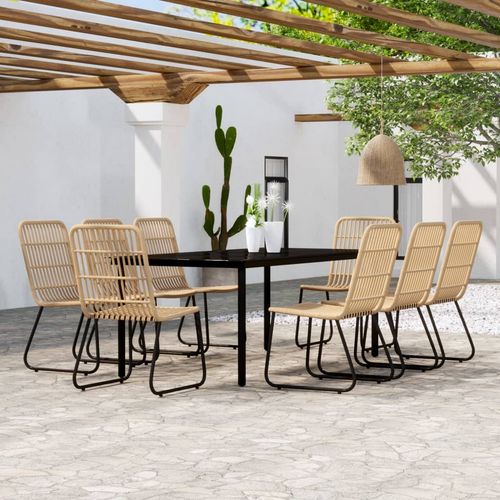 Elegant vidaXL 3 Piece Garden Dining Set Oak with Sturdy Steel Frame and Easy Clean Glass Top for Outdoor Entertaining.