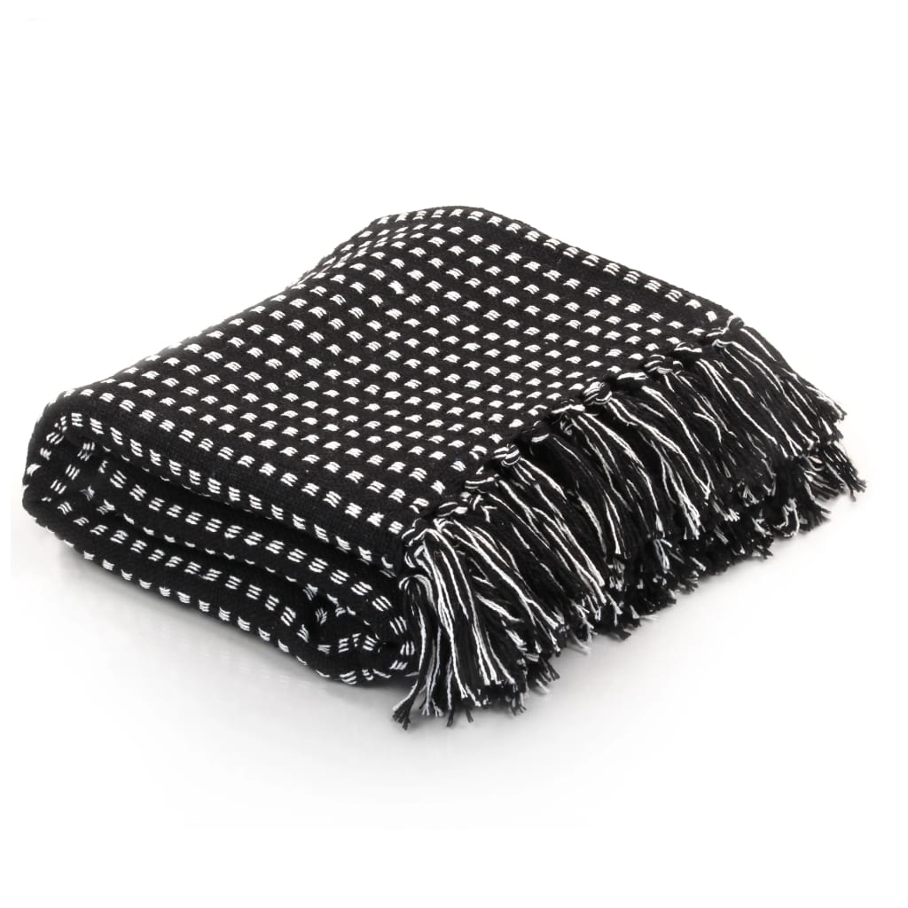 Soft and stylish vidaXL Throw Cotton Herringbone 125x150 cm Grey with trendy design and tassels for cozy interiors.