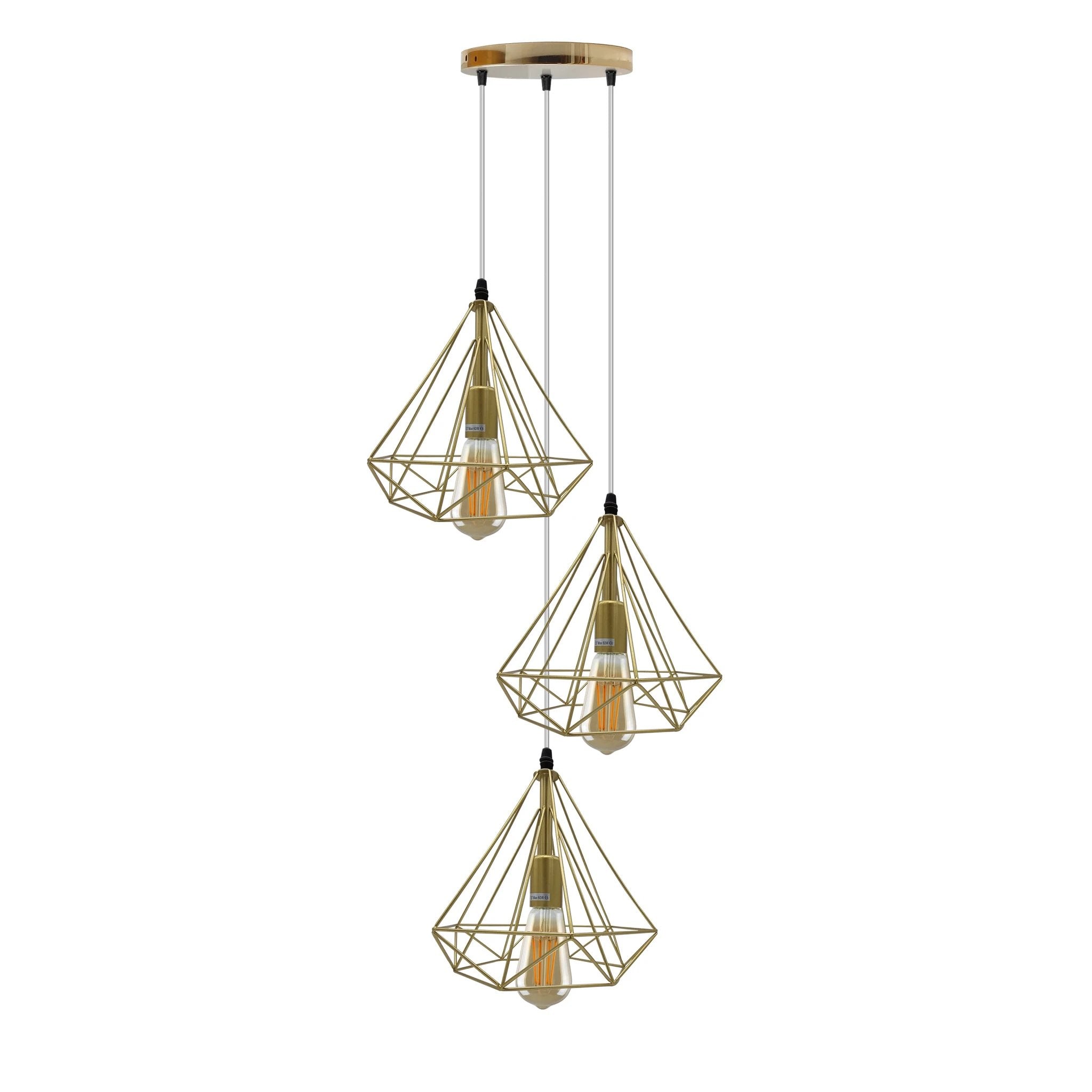 Gold Vintage Industrial Pendant Light Triple Cage E27 Geometric Wire Finish for Home Decor by Un-branded