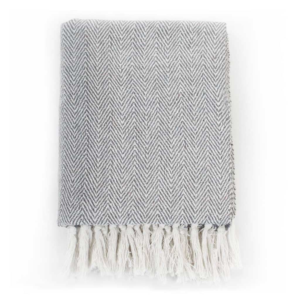 Soft vidaXL Throw Cotton Herringbone 125x150 cm Grey with trendy design and tassels, perfect for enhancing your decor.