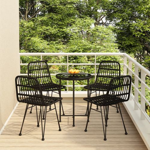 Stylish VidaXL 5 Piece Garden Dining Set with Weather Resistant Poly Rattan perfect for outdoor entertaining on a balcony.