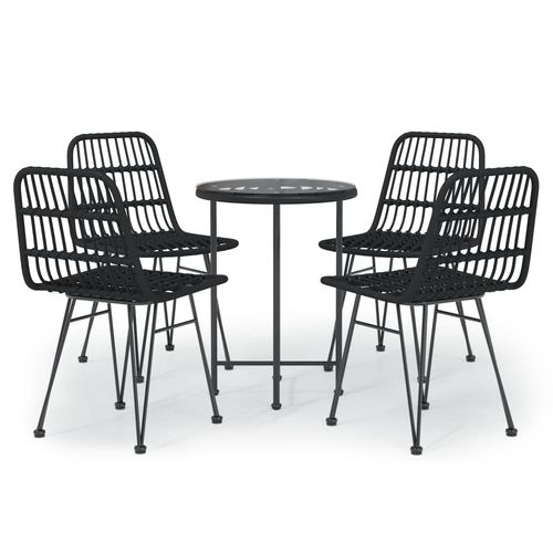 Stylishly entertain outdoors with the VidaXL 5 Piece Garden Dining Set featuring weather-resistant poly rattan.
