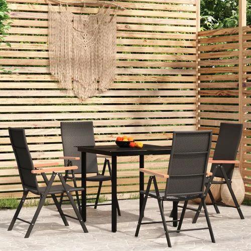 vidaXL vidaXL 5 Piece Garden Dining Set Black and Brown Poly Rattan - Garden Set
