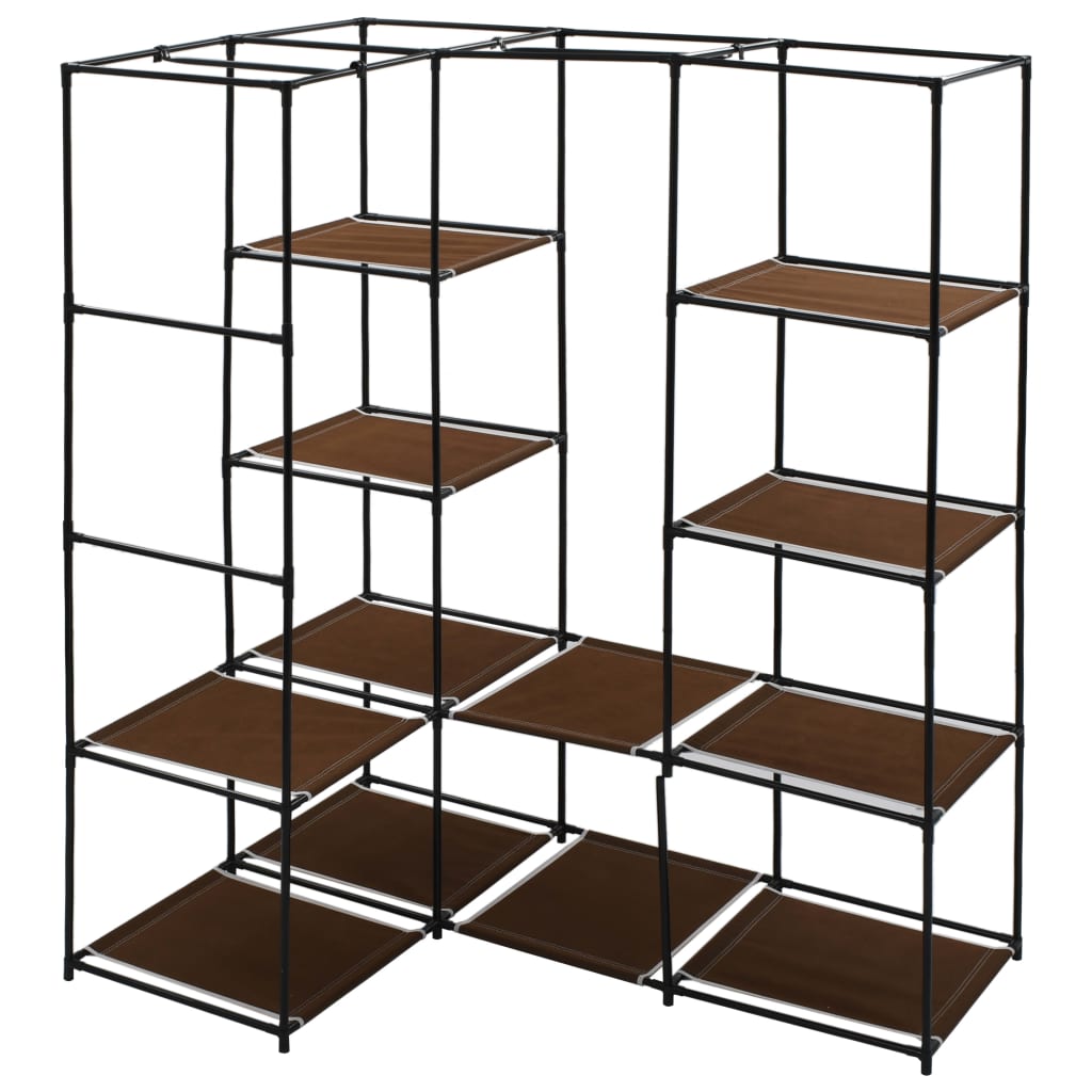 VidaXL Corner Wardrobe 130x87x169 Iron Frame Bedroom black metal frame with brown shelves in corner storage unit