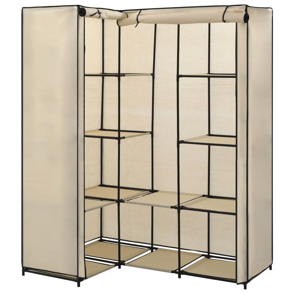 VidaXL Corner Wardrobe 130x87x169 Iron Frame Bedroom - beige fabric, metal frame storage for clothes and shoes