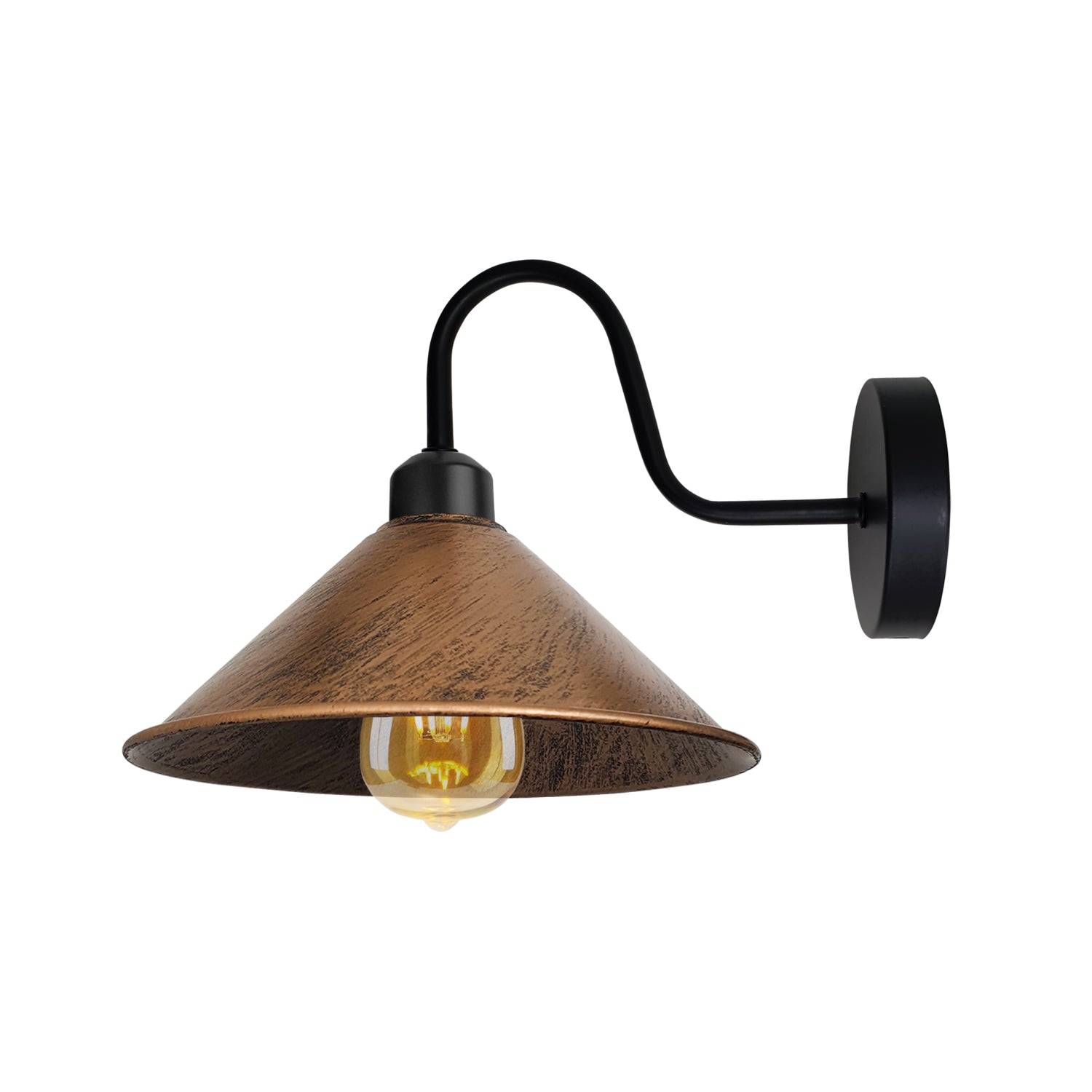 Brushed Copper Wall Light E27 Base Swan Neck Cone Shade by Home Symphony with black arm.