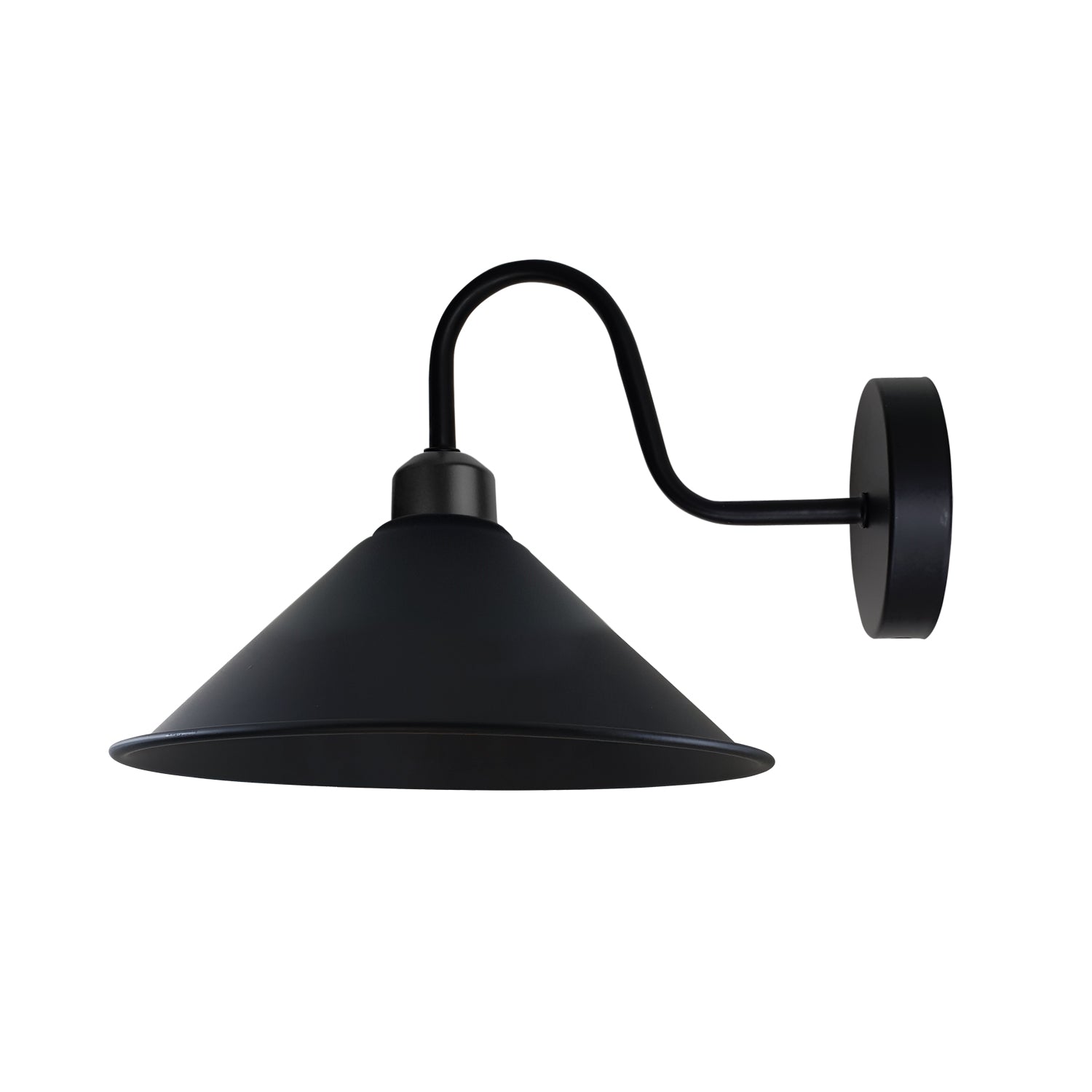 Black Wall Sconce Cone Shade Swan Neck E27 For Living Room by Home Symphony, matte black wall light with swan neck arm