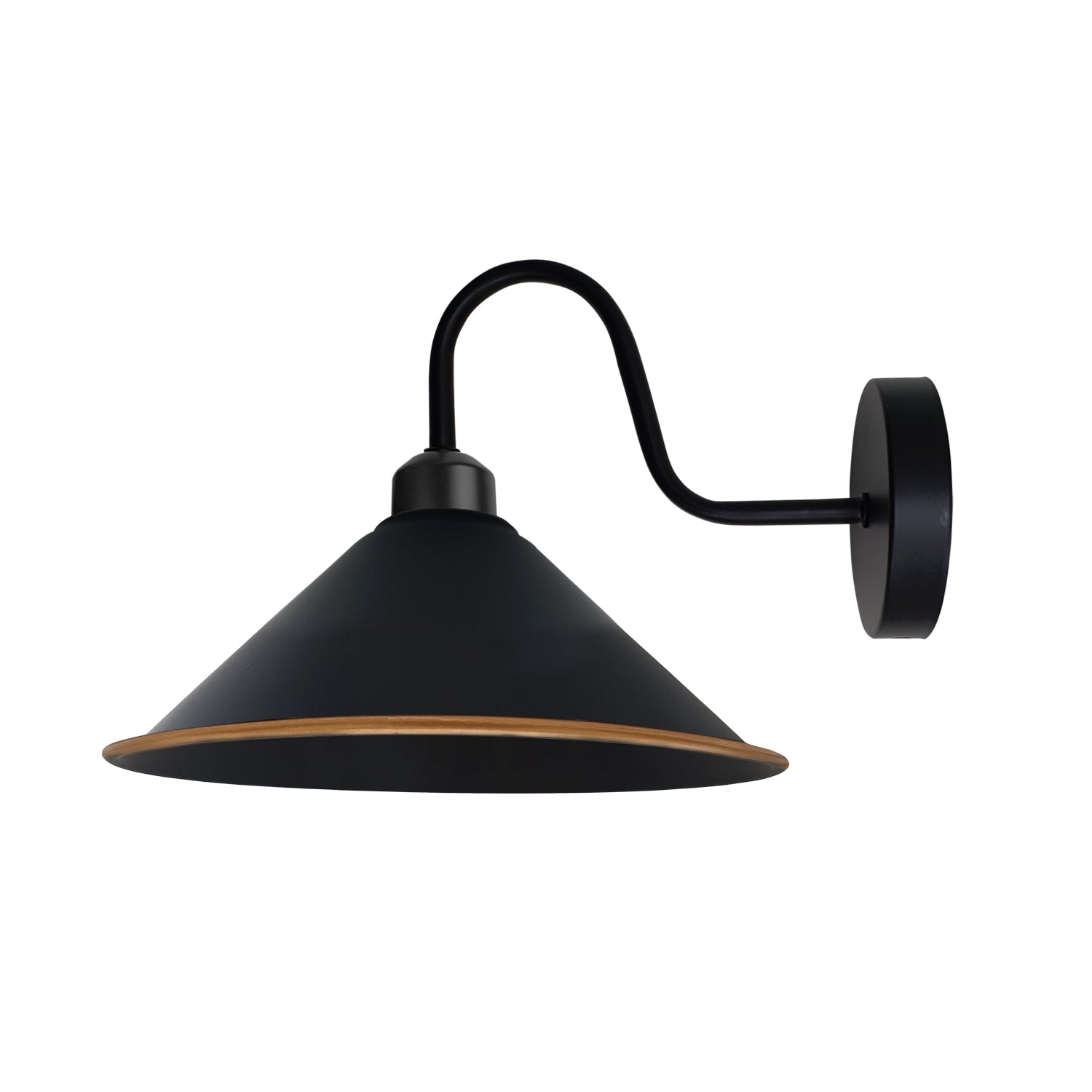 Black Gold Wall Light Medium Swan Neck Cone Shade E27 Home - black wall lamp with curved neck and cone shade