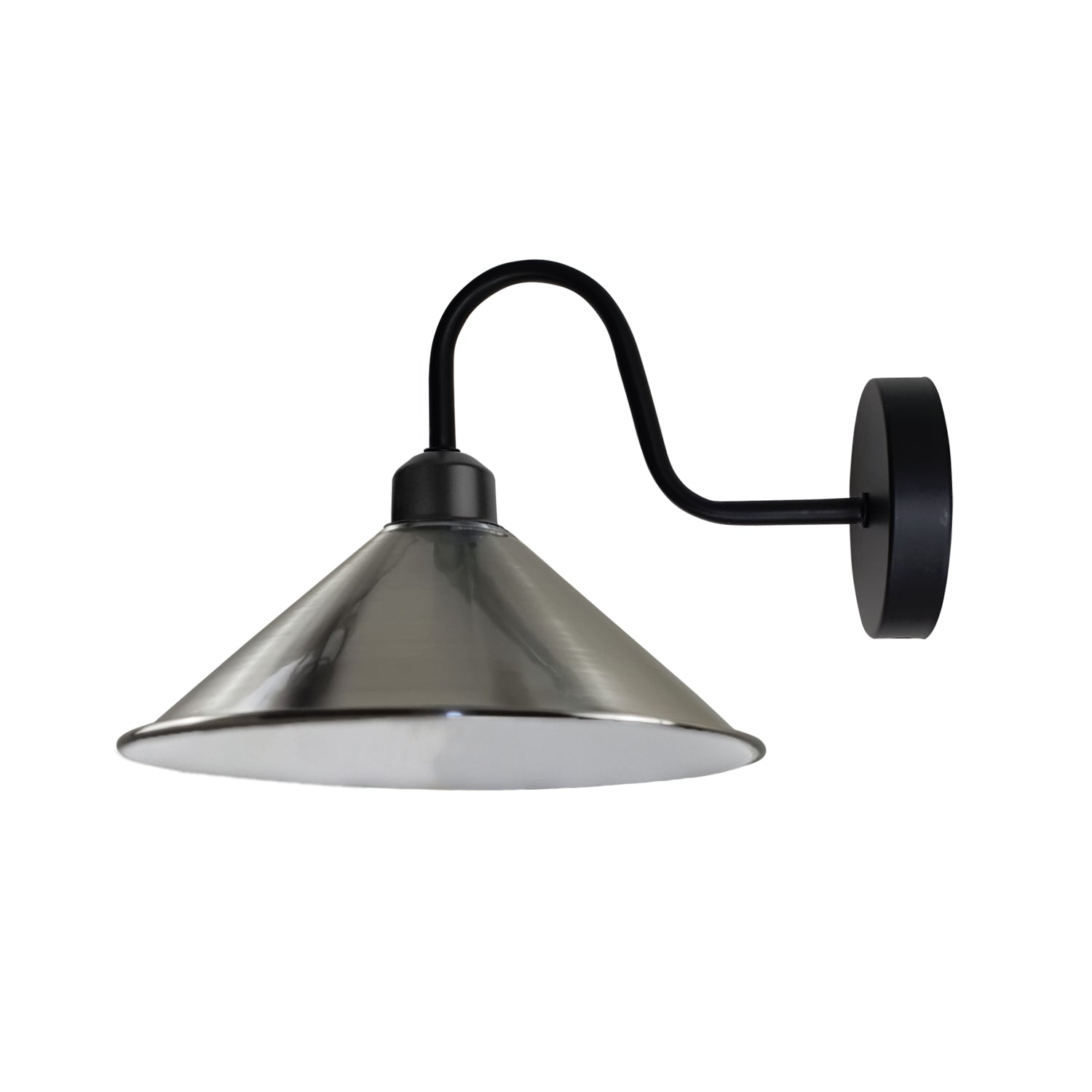 Premium Wall Light Satin Nickel Cone Shade Swan Neck Entry by Home Symphony
