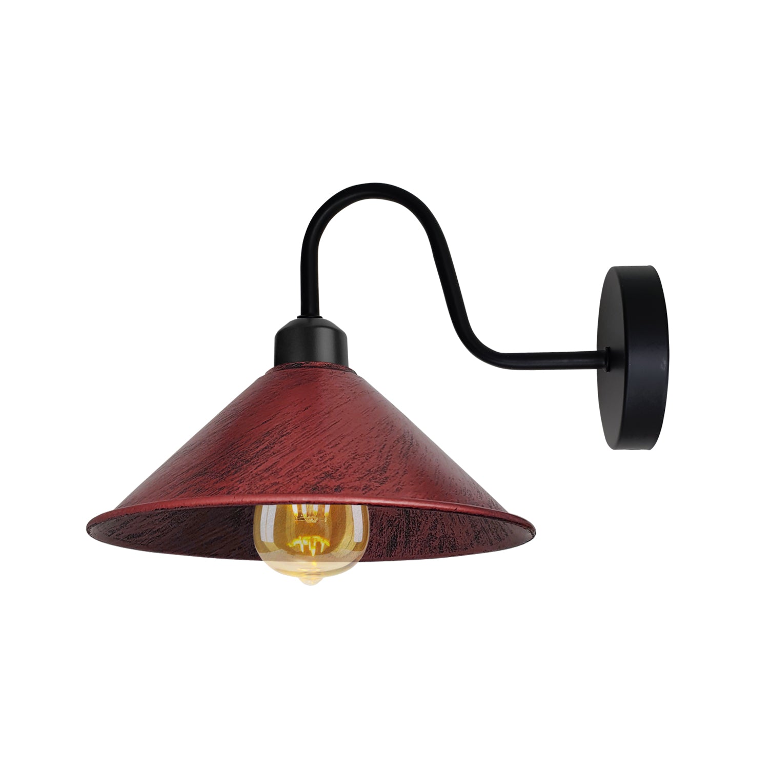 Home Symphony Rustic Red Wall Light Fixture Medium Dimmable Bedroom wall sconce with a black arm and cone shade.