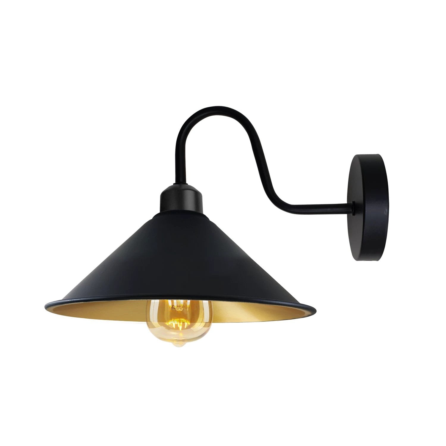 Un-branded Black Wall Light Medium Cone Shade E27 Swan Neck Home - Wall Lights