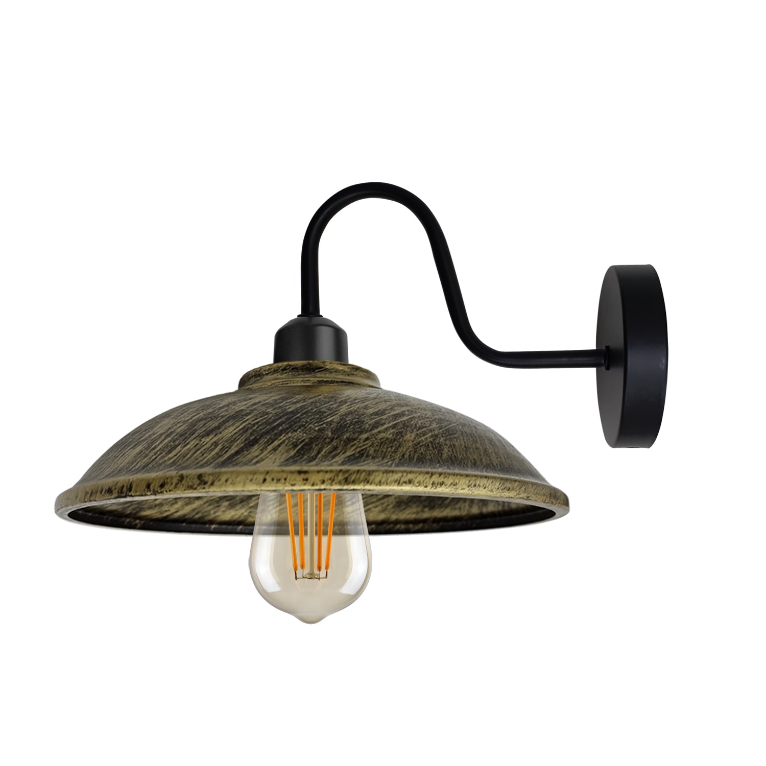 Brushed Brass Wall Light Swan Neck Hemisphere For Bedroom by Home Symphony, curved swan-neck arm and round backplate