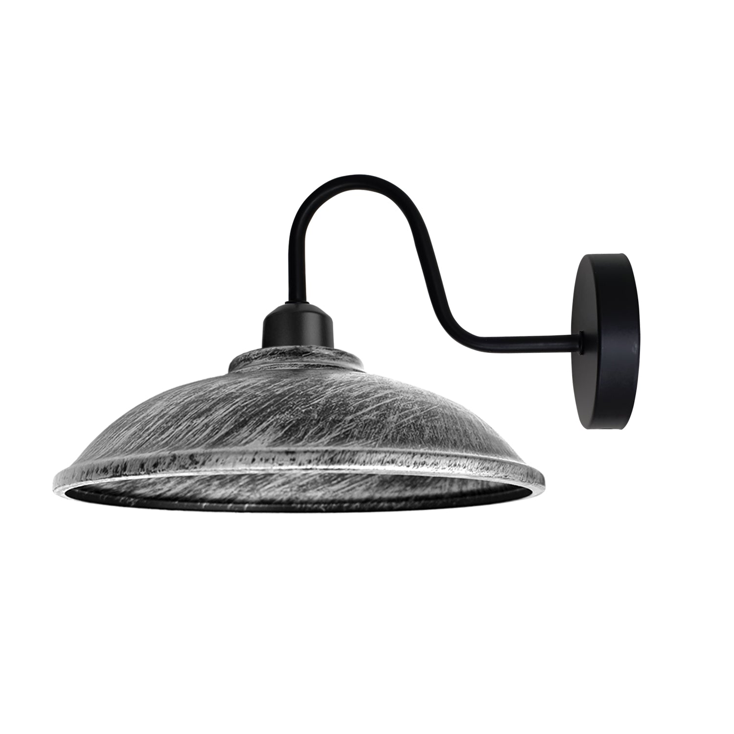Brushed Silver Wall Light Fixture Swan Neck Hemisphere Home by Home Symphony, with curved neck and warm glow.