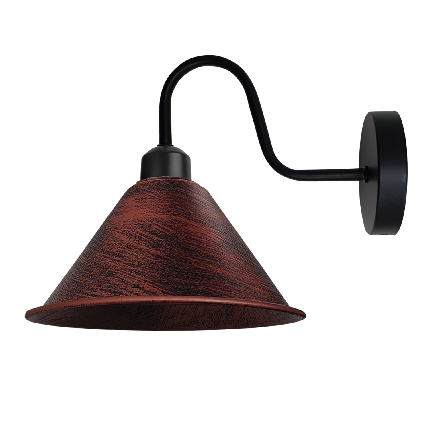 Rustic Vintage Wall Light Cone Shade E27 Base For Home Deco wall sconce with a red textured cone shade and curved black arm