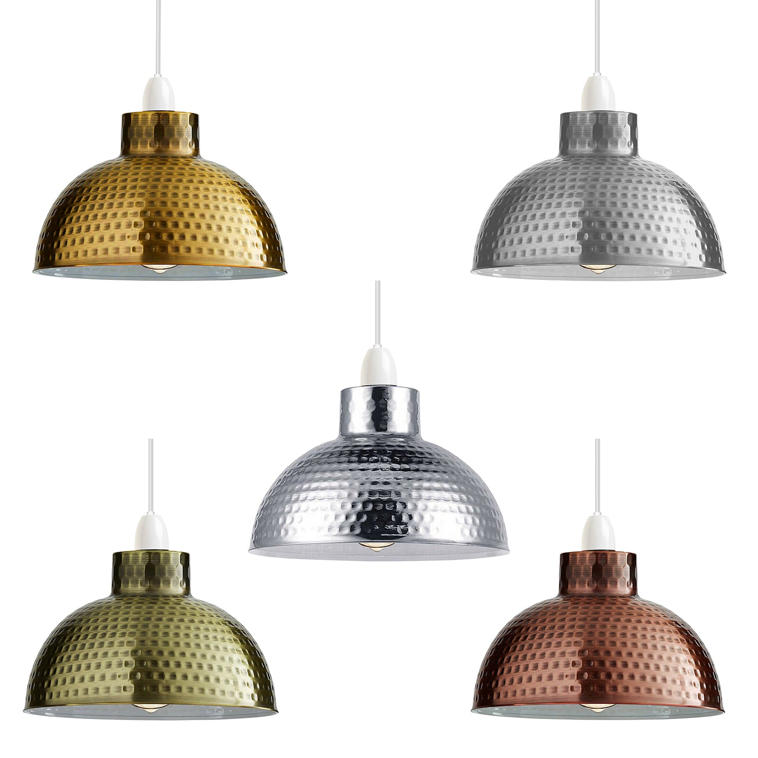 Green Brass Dome Lamp Shade 26cm Easy Fit Home Decor by Home Symphony in a set of hammered metal pendant shades.