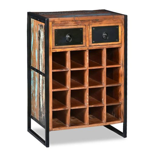 vidaXL Wine Rack for 16 Bottles Solid Mango Wood with Rustic Design for Wine Enthusiasts, featuring stylish storage and drawers.