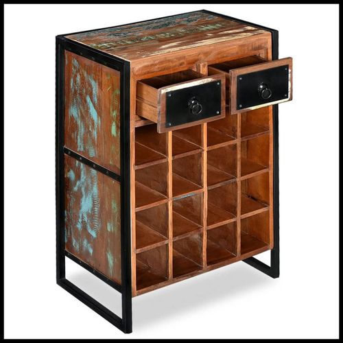 vidaXL Wine Rack for 16 Bottles Solid Mango Wood with Rustic Design for Wine Enthusiasts, featuring stylish storage and drawers.