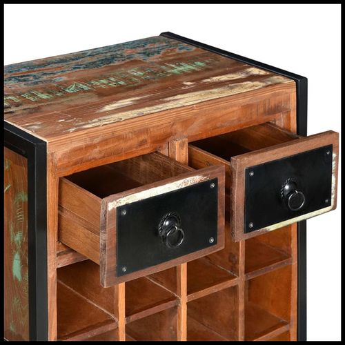 vidaXL Wine Rack for 16 Bottles Solid Mango Wood with Rustic Design for Wine Enthusiasts features stylish storage drawers.